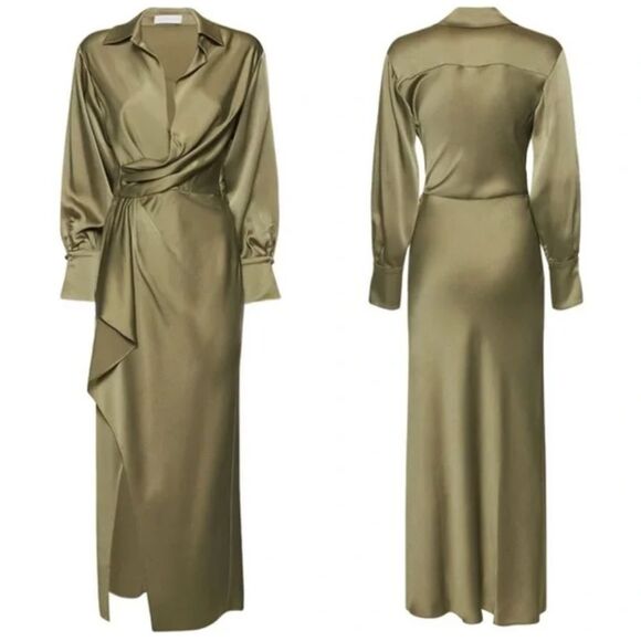Jonathan Simkhai The Talita Draped Front Midi Dress in willow size 8 NWT $645 - Picture 2 of 9